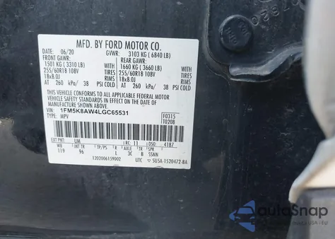 2020 Ford Police Interceptor z USA, uszkodzony, nr VIN 1FM5K8AW4LGC65531